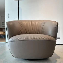 Walter Knoll Loungesessel|Sessel Ishino 195 10 Leder Elen 1406 Taupe Beige Drehteller Schwarz Matt Mit Kunststoffgleitern