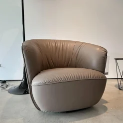 Walter Knoll Loungesessel|Sessel Ishino 195 10 Leder Elen 1406 Taupe Beige Drehteller Schwarz Matt Mit Kunststoffgleitern