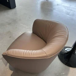Walter Knoll Loungesessel|Sessel Ishino 195 10 Leder Elen 1406 Taupe Beige Drehteller Schwarz Matt Mit Kunststoffgleitern