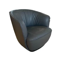 Walter Knoll Loungesessel|Sessel Ishino Leder Congress 1441 Basalt Schwarz Grau Sockel Schwarz Lackiert