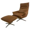 Koinor Relaxsessel|Sessel Isira Bezug Leder A-India Karme Beige Drehgestell Nickel Satiniert Inklusive Hocker
