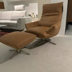 Koinor Relaxsessel|Sessel Isira Bezug Leder A-India Karme Beige Drehgestell Nickel Satiniert Inklusive Hocker
