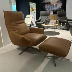 Koinor Relaxsessel|Sessel Isira Bezug Leder A-India Karme Beige Drehgestell Nickel Satiniert Inklusive Hocker