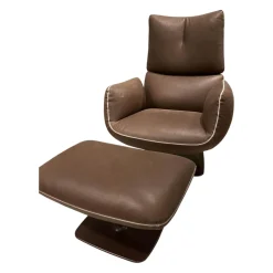 COR Relaxsessel|Sessel Jalis Leder 492 Dunkelbraun mit drehbarem Tellefuß und Hocker