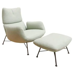 COR Loungesessel|Sessel Jalis Lounge Stoff 8305 Mintgrün Grün Grau Drahtgestell F01 Schwarzbraun Inklusive Hocker
