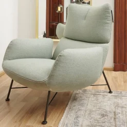 COR Loungesessel|Sessel Jalis Lounge Stoff 8305 Mintgrün Grün Grau Drahtgestell F01 Schwarzbraun Inklusive Hocker