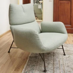 COR Loungesessel|Sessel Jalis Lounge Stoff 8305 Mintgrün Grün Grau Drahtgestell F01 Schwarzbraun Inklusive Hocker