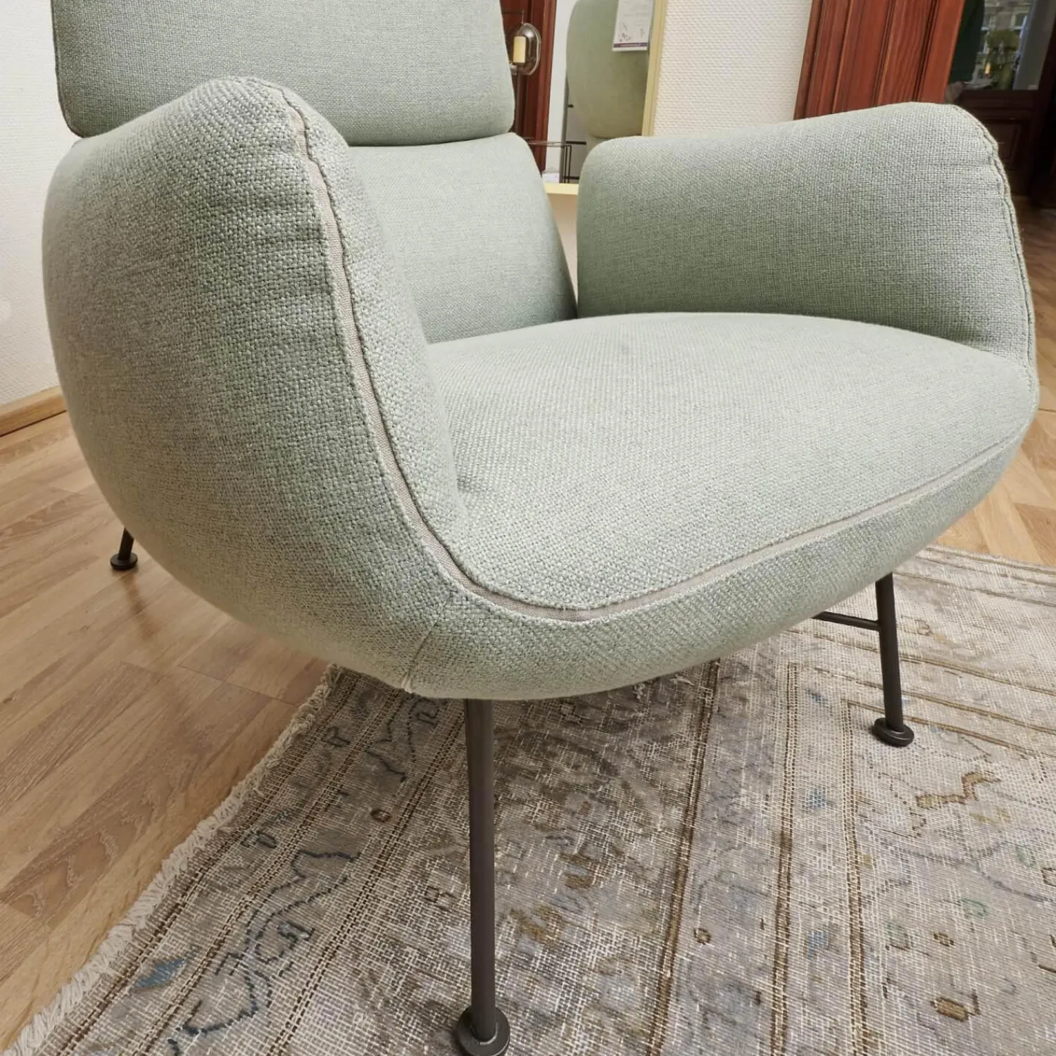 COR Loungesessel|Sessel Jalis Lounge Stoff 8305 Mintgrün Grün Grau Drahtgestell F01 Schwarzbraun Inklusive Hocker