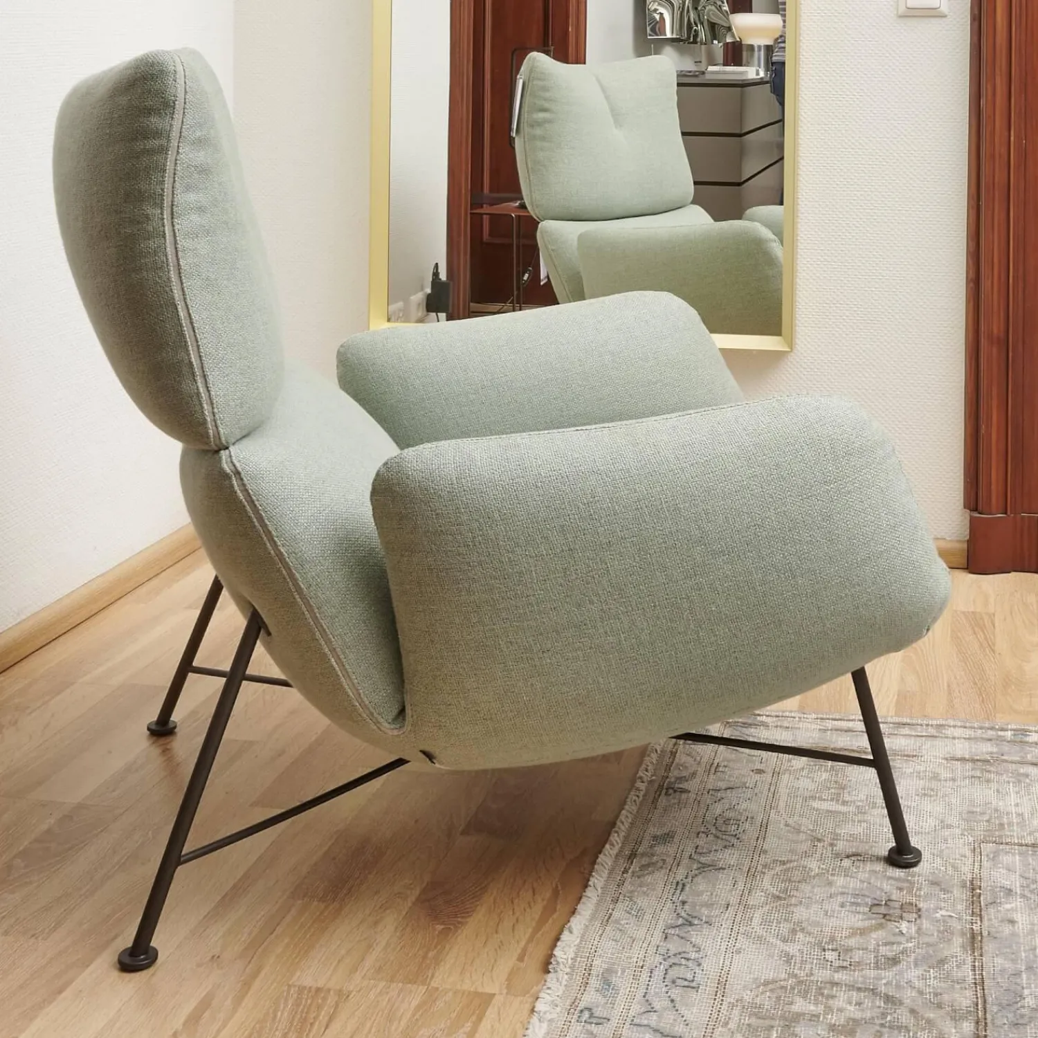 COR Loungesessel|Sessel Jalis Lounge Stoff 8305 Mintgrün Grün Grau Drahtgestell F01 Schwarzbraun Inklusive Hocker