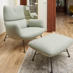COR Loungesessel|Sessel Jalis Lounge Stoff 8305 Mintgrün Grün Grau Drahtgestell F01 Schwarzbraun Inklusive Hocker