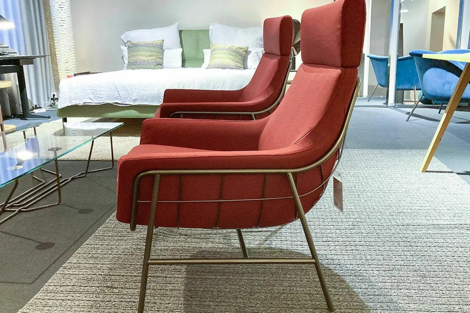 Marelli Relaxsessel|Sessel Joy Stoff Fidivi Mini 4003 Rot Gestell Metall Bronzefarbig Lackiert (2x verfügbar)