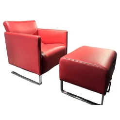 Dehlfing Loungesessel|Sessel Kelly Leder Sierra 129 Rot Kufengestell Metall Inklusive Hocker