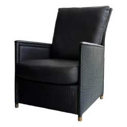 Accente Loungesessel|Sessel Leder Schwarz Fuß Holz Mit Messingabschluss