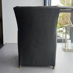 Accente Loungesessel|Sessel Leder Schwarz Fuß Holz Mit Messingabschluss