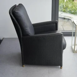 Accente Loungesessel|Sessel Leder Schwarz Fuß Holz Mit Messingabschluss