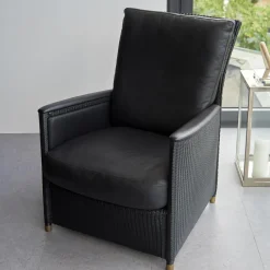 Accente Loungesessel|Sessel Leder Schwarz Fuß Holz Mit Messingabschluss