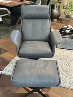 Bielefelder Werkstätten Relaxsessel|Sessel Legend 172 1000 Leder Java Vulcano Grau Kreuzfuß Metall Schwarz Matt Pulverbeschichtet Mit Hocker