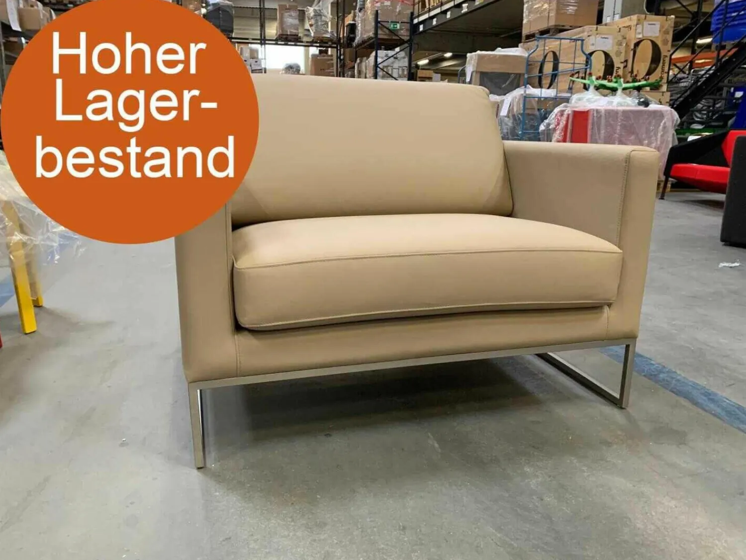 Marelli Relaxsessel|Sessel Lewis Leder Super 5320 Panama Beige Gestell Matt Verchromt