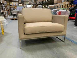 Marelli Relaxsessel|Sessel Lewis Leder Super 5320 Panama Beige Gestell Matt Verchromt