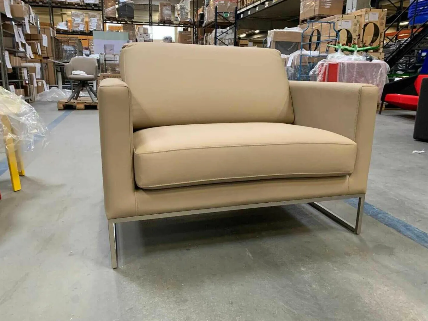 Marelli Relaxsessel|Sessel Lewis Leder Super 5320 Panama Beige Gestell Matt Verchromt