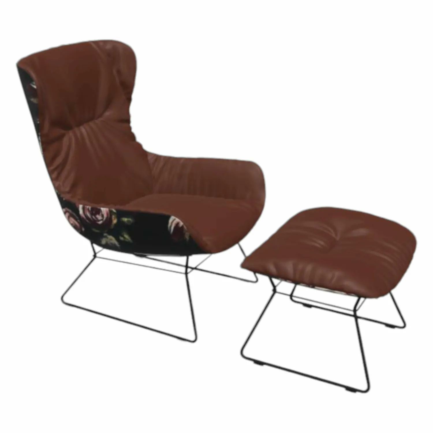 Freifrau Loungesessel|Sessel Leya Wingback Chair Stoff Smart Bougogne Rot Außen Gobelin mit Ottoman