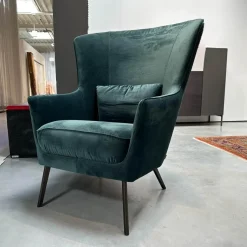Christine Kröncke Relaxsessel|Sessel Lilou Stoff Allure Velvet Forest 085 Grün Gestell Metall Rauchbraun Mit Rückenkissen