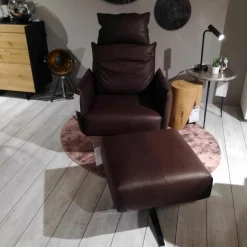 Schöner Wohnen-Kollektion Relaxsessel|Sessel Lineo Leder Nature Dark Brown PG X mit Kopfstütze und Hocker