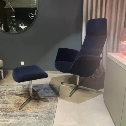 De Sede Relaxsessel|Sessel Lomo Stoff Samt Dunkelblau Gestell Verchromt Inklusive Hocker