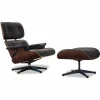 Vitra Relaxsessel|Sessel Lounge Chair Leder Premium Schwarz Santos Palisander mit Ottoman Gestell poliert Seiten schwarz neue Maße (Neu+OVP)