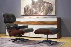 Vitra Relaxsessel|Sessel Lounge Chair Leder Premium Schwarz Santos Palisander mit Ottoman Gestell poliert Seiten schwarz neue Maße (Neu+OVP)