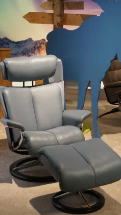 Stressless Relaxsessel|Sessel Magic M Leder Paloma Grau Gestell Signature Schwarz Inklusive Hocker