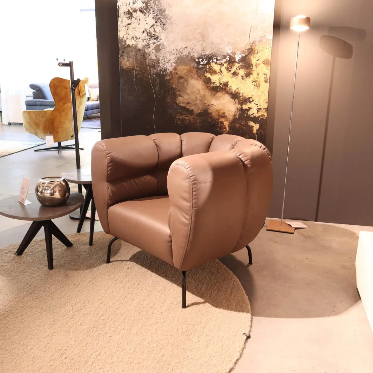 Brühl Loungesessel|Sessel Magnolia Anilinleder 5707 0085 Pearl Braun Grau Fuß Schwarz Pulverbeschichtet