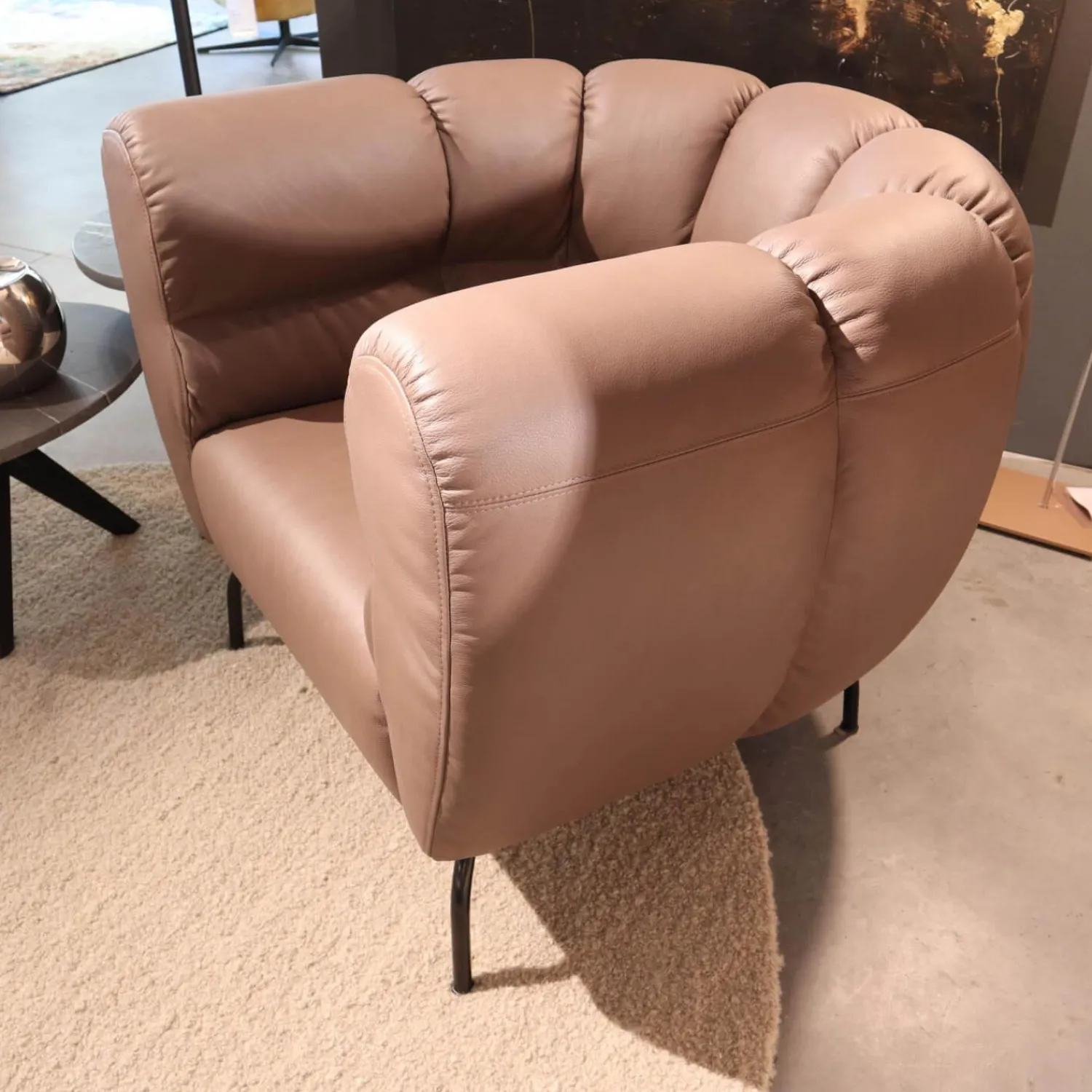 Brühl Loungesessel|Sessel Magnolia Anilinleder 5707 0085 Pearl Braun Grau Fuß Schwarz Pulverbeschichtet