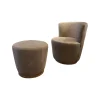 Sophisticated Living Loungesessel|Sessel Malia Lounge Bezug Leder Sauvage Cappuccino Braun Fuß Eiche Inklusive Hocker Bezug Leder Kenia Caffé Braun
