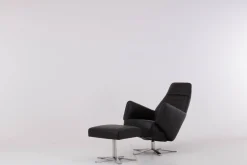 Werther Relaxsessel|Sessel Max Leder L7360B Schwarz Fußkreuz Edelstahl Poliert Inklusive Hocker