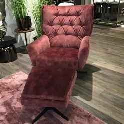 Comfort Republic Loungesessel|Sessel Maximilian Stoff Ispra Winered Rot Kreuzfuß Metall Schwarz Mit Hocker