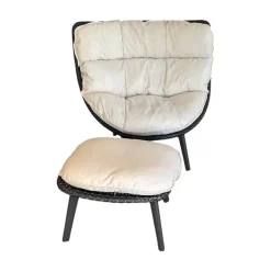 DEDON Loungemöbel|Sessel Mbrace Kissen Stoff Natura Off White Weiß Geflecht Arabica Braun Gestell Aluminium Black Pepper Schwarz Inklusive Hocker