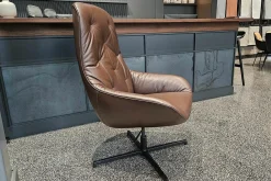 Rolf Benz Relaxsessel|Sessel Meg Soft Leder 42.102 Graubraun Gestell Aluminium Verkehrsschwarz mit Wipp-Mechanik