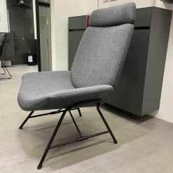 Wittmann Relaxsessel|Sessel Melange Bezug Tekla Slate Keder Nappa Basalt Rückenschale Leder Nappa Basalt Füße Blackgrey