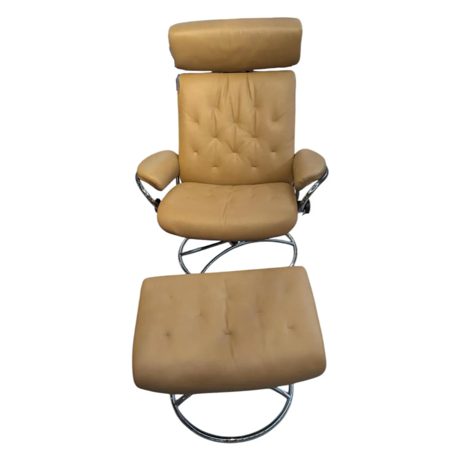Stressless Relaxsessel|Sessel Metro Leder Paloma 43 Almond Braun Gestell Standard 40 Aluminium Mit Hocker