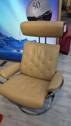 Stressless Relaxsessel|Sessel Metro Leder Paloma 43 Almond Braun Gestell Standard 40 Aluminium Mit Hocker