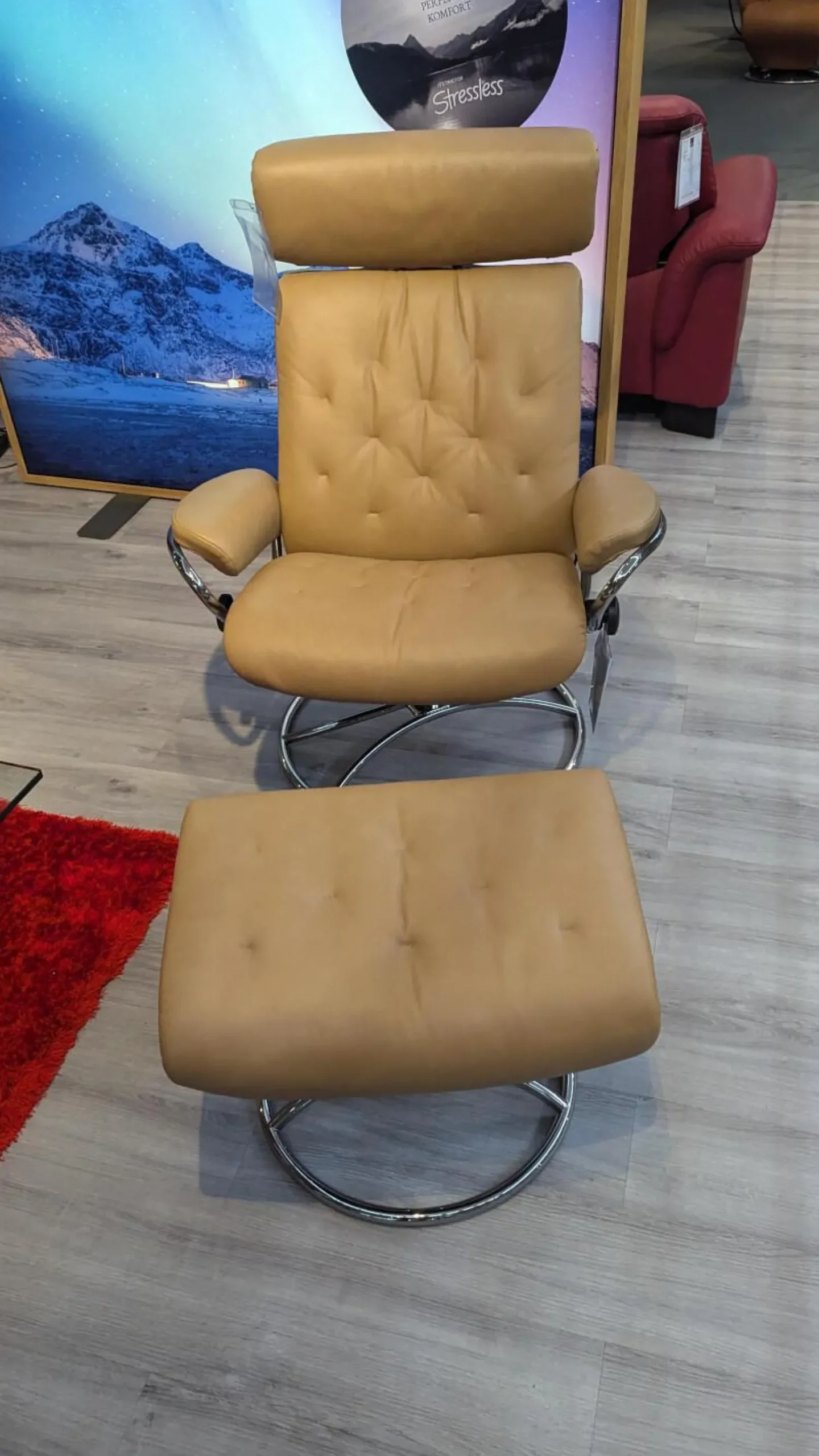 Stressless Relaxsessel|Sessel Metro Leder Paloma 43 Almond Braun Gestell Standard 40 Aluminium Mit Hocker