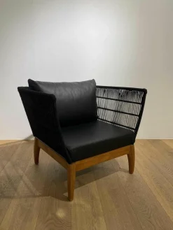 Lambert Relaxsessel|Sessel Miikka Leder Schwarz Netzmaterial Gestell Teakholz Geölt