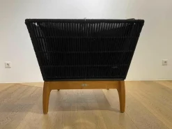 Lambert Relaxsessel|Sessel Miikka Leder Schwarz Netzmaterial Gestell Teakholz Geölt