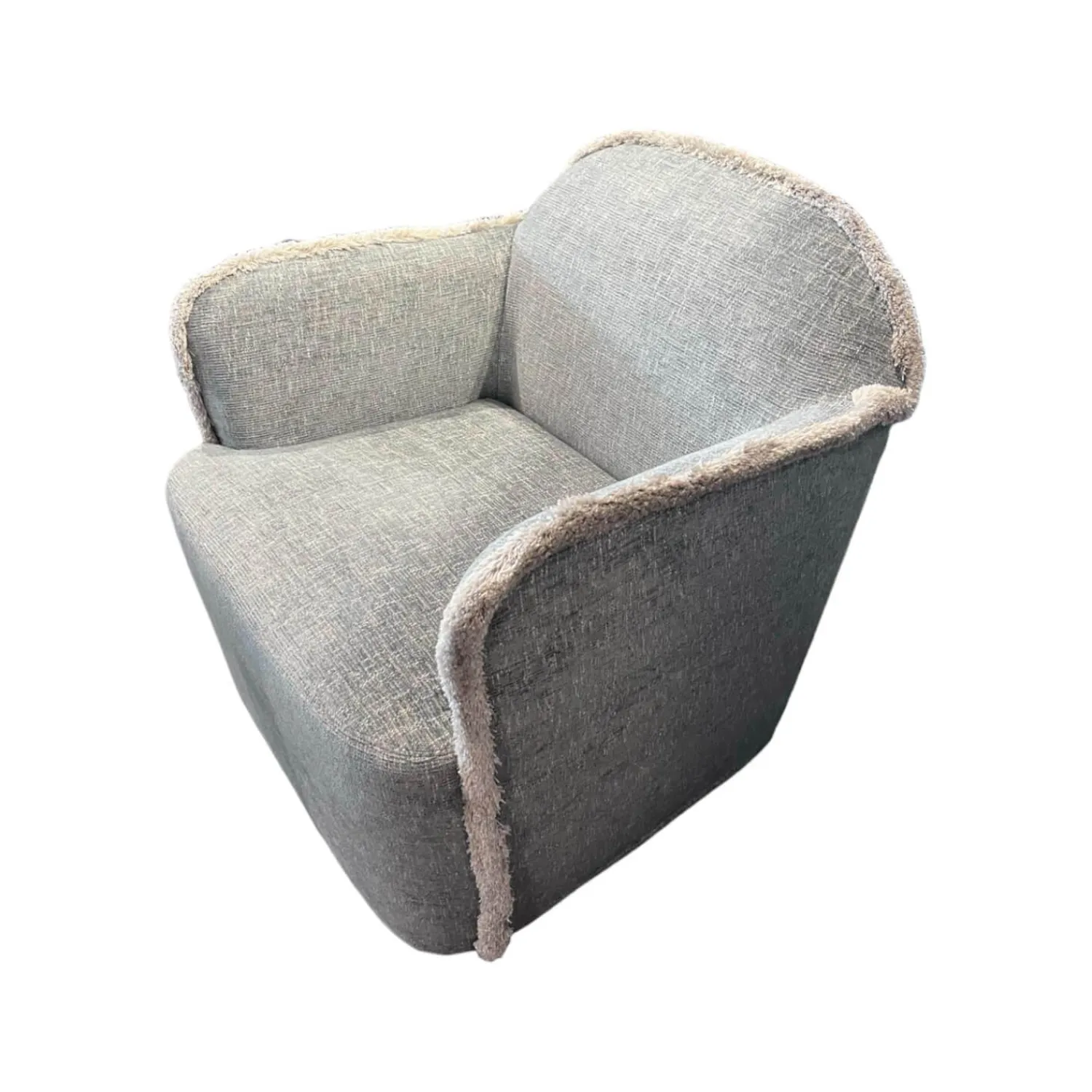 Casamilano Loungesessel|Sessel Mit Fransen Ada Stoff 1611/1 Grau-Blau Fransen Spazzolino Grege Füße Aus ABS