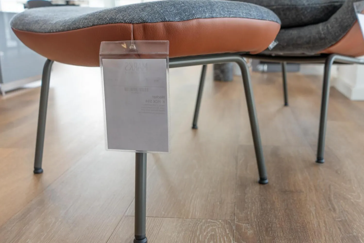 Rolf Benz Loungesessel|Sessel Mit Hocker 594 Bezug Stoff 17 048 Stahlblau Graublau Hinten Leder 38 112 Kupferbraun Gestell Vierfuß Stahl Glatt Umbragrau Grau Mit Kissen