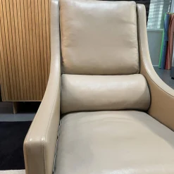 Werther Fernsehsessel|Sessel Mit Hocker Credo Bezug Leder Grain L7067C Beige Creme Holzfüße