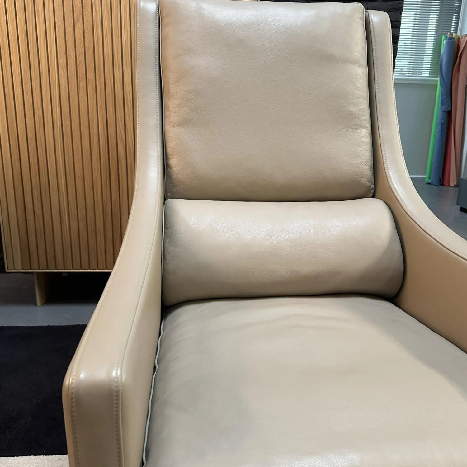 Werther Fernsehsessel|Sessel Mit Hocker Credo Bezug Leder Grain L7067C Beige Creme Holzfüße