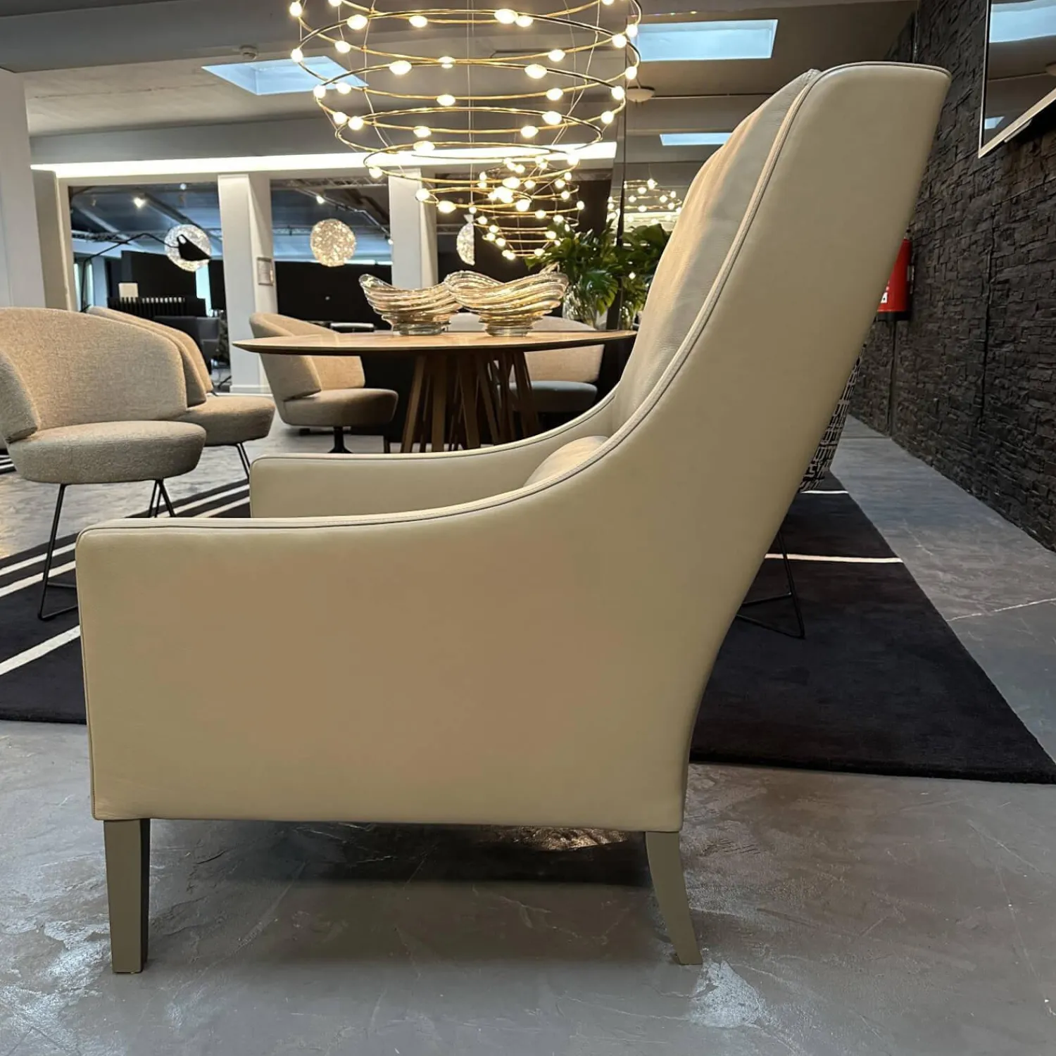 Werther Fernsehsessel|Sessel Mit Hocker Credo Bezug Leder Grain L7067C Beige Creme Holzfüße