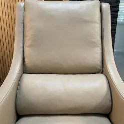 Werther Fernsehsessel|Sessel Mit Hocker Credo Bezug Leder Grain L7067C Beige Creme Holzfüße